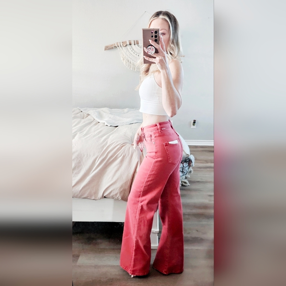RISEN High Rise Tummy Control Classic Wide Leg Jeans Stretch Brick Various NEW - Picture 8 of 13